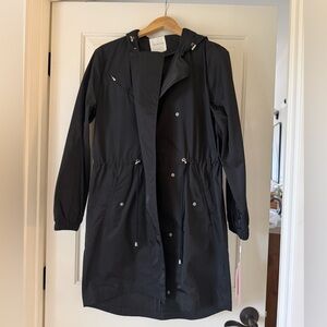 Women’s Avec Les Filles Black Hooded Trench Coat-NEW WITH TAGS